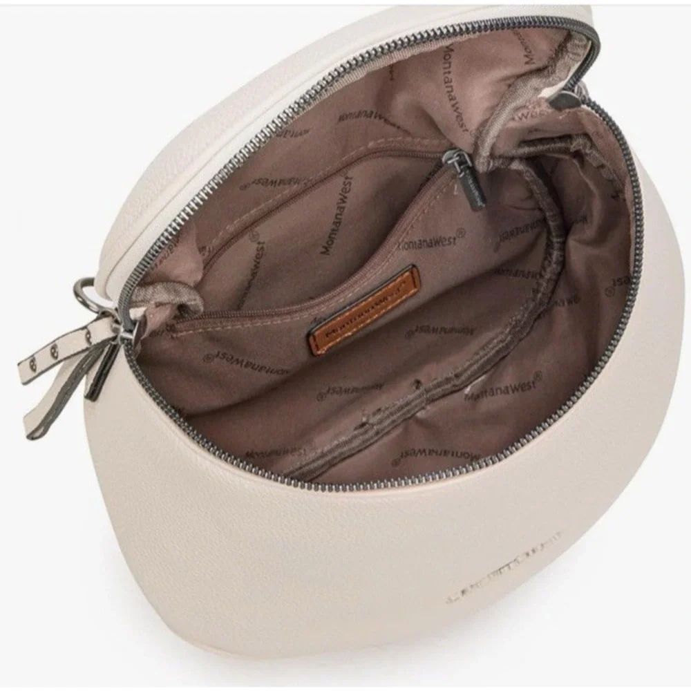 Montana West Pebbled Faux Leather Crossbody Bum Bag with Coin Purse Taupe NEW